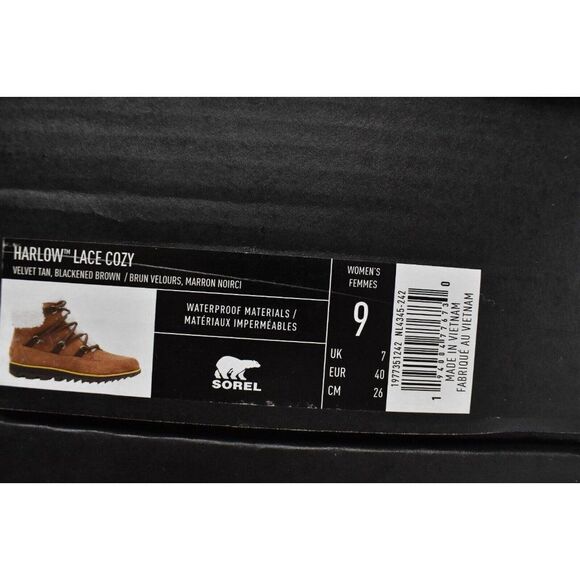 Sorel Womens Size 9 Harlow Lace Velvet Tan Blackened Brown Waterproof Boots - Picture 12 of 12
